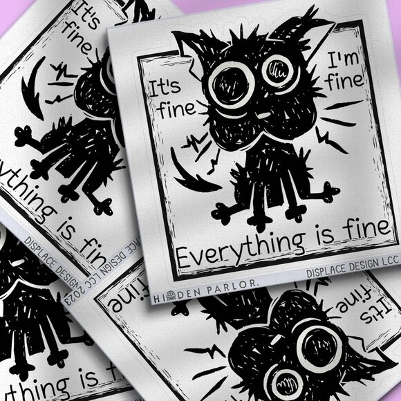3pc - Everything is Fine Funny Cat Sticker Pack – Water Bottle, Tumbler, Laptop - Picture 1 of 8